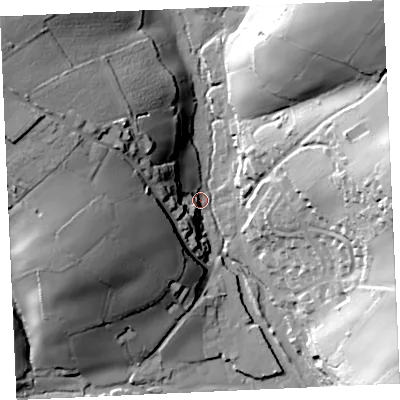 Shaded relief map of the ground around TR126UA, computed from Environment Agency LiDAR. The ground here sits at about 4 m above sea level and falls 52 m across the surrounding 800 m. Surface water reaching this point runs off ground lying to the north-west, 50.0 m higher.