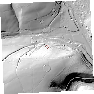 Shaded relief map of the ground around TR126UD, computed from Environment Agency LiDAR. The ground here sits at about 17 m above sea level and falls 69 m across the surrounding 800 m. Surface water reaching this point runs off ground lying to the south-south-west, 55.3 m higher.