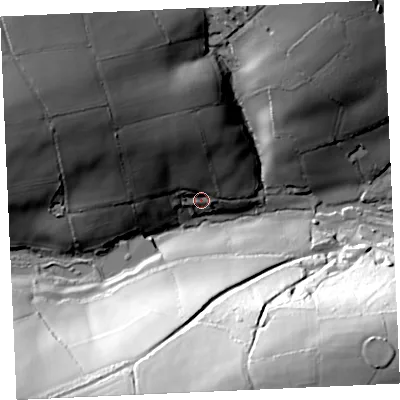 Shaded relief map of the ground around TR126UE, computed from Environment Agency LiDAR. The ground here sits at about 11 m above sea level and falls 67 m across the surrounding 800 m. Surface water reaching this point runs off ground lying to the north-north-west, 37.0 m higher.