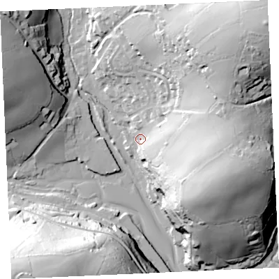 Shaded relief map of the ground around TR126UG, computed from Environment Agency LiDAR. The ground here sits at about 6 m above sea level and falls 65 m across the surrounding 800 m. Surface water reaching this point runs off ground lying to the east, 44.3 m higher.