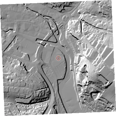 Shaded relief map of the ground around TR12TN, computed from Environment Agency LiDAR. The ground here sits at about 3 m above sea level and falls 58 m across the surrounding 800 m. Surface water reaching this point runs off ground lying to the south-east, 0.9 m higher.