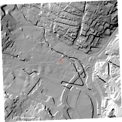 Shaded relief map of the ground around TR12UL, computed from Environment Agency LiDAR. The ground here sits at about 3 m above sea level and falls 47 m across the surrounding 800 m. Surface water reaching this point runs off ground lying to the west-north-west, 3.2 m higher.