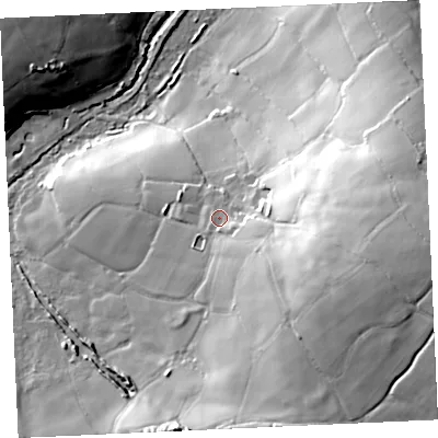 Shaded relief map of the ground around TR130ES, computed from Environment Agency LiDAR. The ground here sits at about 140 m above sea level and falls 59 m across the surrounding 800 m. Surface water reaching this point runs off ground lying to the east, 33.8 m higher.