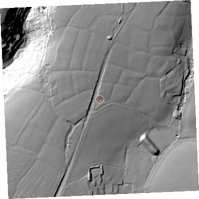 Shaded relief map of the ground around TR130LR, computed from Environment Agency LiDAR. The ground here sits at about 99 m above sea level and falls 64 m across the surrounding 800 m. Surface water reaching this point runs off ground lying to the north-north-east, 18.6 m higher.