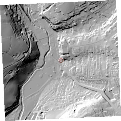Shaded relief map of the ground around TR138EZ, computed from Environment Agency LiDAR. The ground here sits at about 7 m above sea level and falls 61 m across the surrounding 800 m. Surface water reaching this point runs off ground lying to the east-south-east, 45.9 m higher.