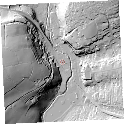 Shaded relief map of the ground around TR138HN, computed from Environment Agency LiDAR. The ground here sits at about 8 m above sea level and falls 73 m across the surrounding 800 m. Surface water reaching this point runs off ground lying to the west, 70.7 m higher.