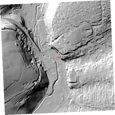 Shaded relief map of the ground around TR138HR, computed from Environment Agency LiDAR. The ground here sits at about 7 m above sea level and falls 68 m across the surrounding 800 m. Surface water reaching this point runs off ground lying to the north-east, 62.2 m higher.