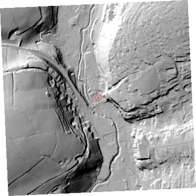 Shaded relief map of the ground around TR138HW, computed from Environment Agency LiDAR. The ground here sits at about 7 m above sea level and falls 74 m across the surrounding 800 m. Surface water reaching this point runs off ground lying to the north-east, 59.2 m higher.