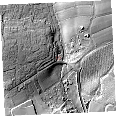 Shaded relief map of the ground around TR138JX, computed from Environment Agency LiDAR. The ground here sits at about 69 m above sea level and falls 29 m across the surrounding 800 m. Surface water reaching this point runs off ground lying to the west-north-west, 9.2 m higher.