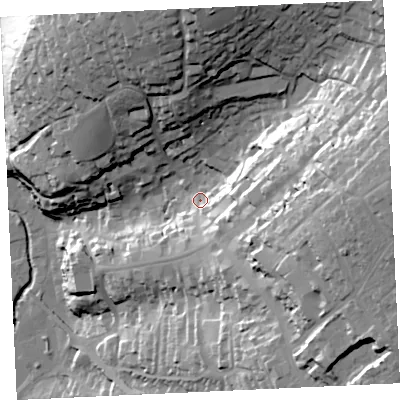 Shaded relief map of the ground around TR138TA, computed from Environment Agency LiDAR. The ground here sits at about 29 m above sea level and falls 73 m across the surrounding 800 m. Surface water reaching this point runs off ground lying to the east, 49.4 m higher.