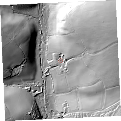 Shaded relief map of the ground around TR139LE, computed from Environment Agency LiDAR. The ground here sits at about 20 m above sea level and falls 70 m across the surrounding 800 m. Surface water reaching this point runs off ground lying to the east-north-east, 54.3 m higher.