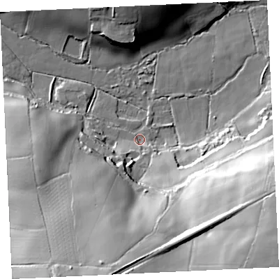 Shaded relief map of the ground around TR140DX, computed from Environment Agency LiDAR. The ground here sits at about 29 m above sea level and falls 62 m across the surrounding 800 m. Surface water reaching this point runs off ground lying to the south-south-west, 40.7 m higher.