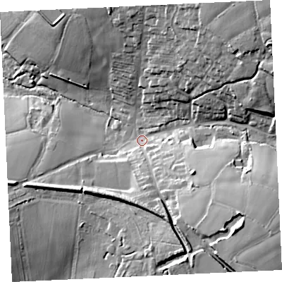 Shaded relief map of the ground around TR140JR, computed from Environment Agency LiDAR. The ground here sits at about 95 m above sea level and falls 36 m across the surrounding 800 m. Surface water reaching this point runs off ground lying to the north-east, 28.4 m higher.