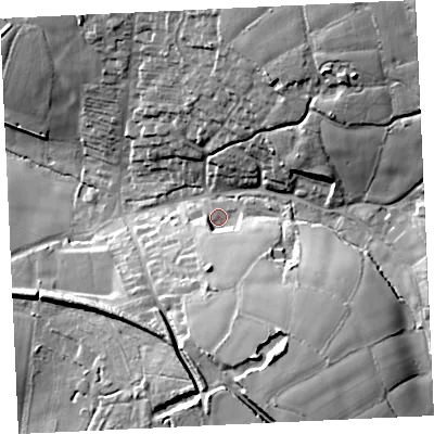 Shaded relief map of the ground around TR140LB, computed from Environment Agency LiDAR. The ground here sits at about 99 m above sea level and falls 40 m across the surrounding 800 m. Surface water reaching this point runs off ground lying to the south-south-east, 15.1 m higher.