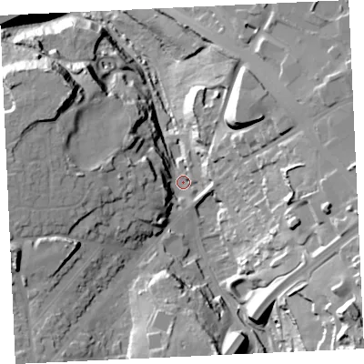 Shaded relief map of the ground around TR148NH, computed from Environment Agency LiDAR. The ground here sits at about 78 m above sea level and falls 54 m across the surrounding 800 m. Surface water reaching this point runs off ground lying to the south-east, 39.5 m higher.