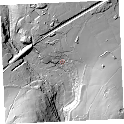 Shaded relief map of the ground around TR149BT, computed from Environment Agency LiDAR. The ground here sits at about 105 m above sea level and falls 82 m across the surrounding 800 m. Surface water reaching this point runs off ground lying to the south-south-west, 70.3 m higher.