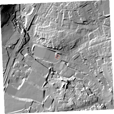 Shaded relief map of the ground around TR151AS, computed from Environment Agency LiDAR. The ground here sits at about 86 m above sea level and falls 46 m across the surrounding 800 m. Surface water reaching this point runs off ground lying to the north-north-east, 8.3 m higher.