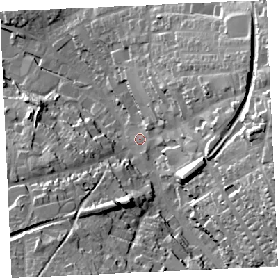 Shaded relief map of the ground around TR152AZ, computed from Environment Agency LiDAR. The ground here sits at about 98 m above sea level and falls 52 m across the surrounding 800 m. Surface water reaching this point runs off ground lying to the east-south-east, 41.0 m higher.