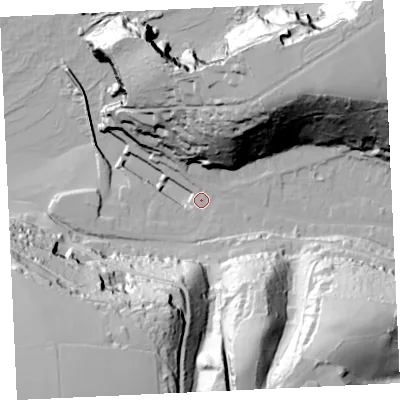 Shaded relief map of the ground around TR164FJ, computed from Environment Agency LiDAR. The ground here sits at about 5 m above sea level and falls 83 m across the surrounding 800 m. Surface water reaching this point runs off ground lying to the north-east, 75.9 m higher.