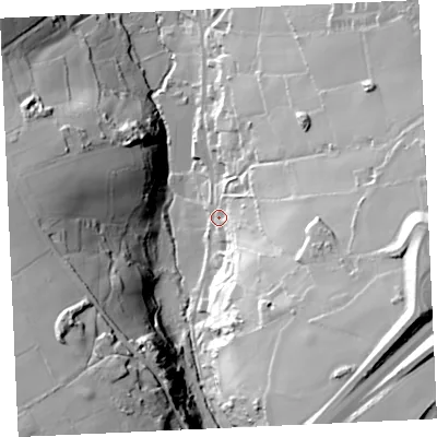 Shaded relief map of the ground around TR164HG, computed from Environment Agency LiDAR. The ground here sits at about 62 m above sea level and falls 63 m across the surrounding 800 m. Surface water reaching this point runs off ground lying to the south-east, 46.4 m higher.