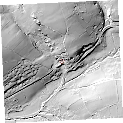 Shaded relief map of the ground around TR164HT, computed from Environment Agency LiDAR. The ground here sits at about 41 m above sea level and falls 59 m across the surrounding 800 m. Surface water reaching this point runs off ground lying to the north, 45.4 m higher.