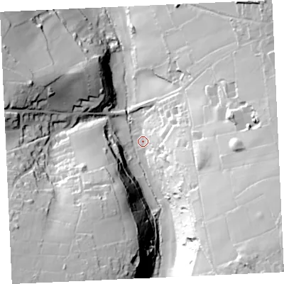 Shaded relief map of the ground around TR164JQ, computed from Environment Agency LiDAR. The ground here sits at about 46 m above sea level and falls 62 m across the surrounding 800 m. Surface water reaching this point runs off ground lying to the south-east, 54.8 m higher.