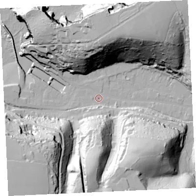 Shaded relief map of the ground around TR164LN, computed from Environment Agency LiDAR. The ground here sits at about 6 m above sea level and falls 83 m across the surrounding 800 m. Surface water reaching this point runs off ground lying to the north-east, 75.9 m higher.