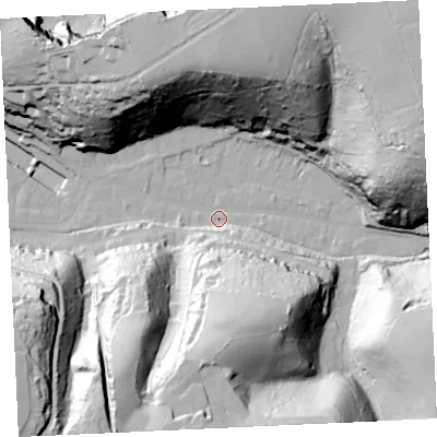Shaded relief map of the ground around TR164LR, computed from Environment Agency LiDAR. The ground here sits at about 7 m above sea level and falls 88 m across the surrounding 800 m. Surface water reaching this point runs off ground lying to the east-north-east, 73.3 m higher.