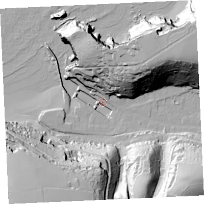 Shaded relief map of the ground around TR164LX, computed from Environment Agency LiDAR. The ground here sits at about 5 m above sea level and falls 82 m across the surrounding 800 m. Surface water reaching this point runs off ground lying to the north-east, 78.3 m higher.