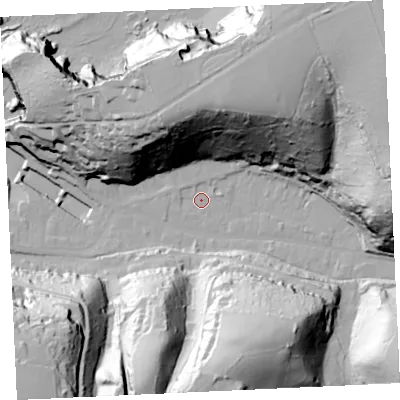 Shaded relief map of the ground around TR164NF, computed from Environment Agency LiDAR. The ground here sits at about 6 m above sea level and falls 87 m across the surrounding 800 m. Surface water reaching this point runs off ground lying to the north-east, 80.4 m higher.