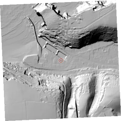 Shaded relief map of the ground around TR164NQ, computed from Environment Agency LiDAR. The ground here sits at about 6 m above sea level and falls 83 m across the surrounding 800 m. Surface water reaching this point runs off ground lying to the south-south-west, 5.8 m higher.
