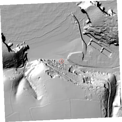 Shaded relief map of the ground around TR164PH, computed from Environment Agency LiDAR. The ground here sits at about 8 m above sea level and falls 84 m across the surrounding 800 m. Surface water reaching this point runs off ground lying to the south, 76.6 m higher.