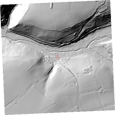 Shaded relief map of the ground around TR164QW, computed from Environment Agency LiDAR. The ground here sits at about 19 m above sea level and falls 69 m across the surrounding 800 m. Surface water reaching this point runs off ground lying to the west-south-west, 61.2 m higher.