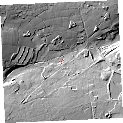 Shaded relief map of the ground around TR165JB, computed from Environment Agency LiDAR. The ground here sits at about 70 m above sea level and falls 45 m across the surrounding 800 m. Surface water reaching this point runs off ground lying to the south-south-west, 5.9 m higher.