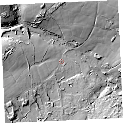 Shaded relief map of the ground around TR165PY, computed from Environment Agency LiDAR. The ground here sits at about 64 m above sea level and falls 52 m across the surrounding 800 m. Surface water reaching this point runs off ground lying to the west-south-west, 30.8 m higher.