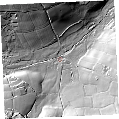 Shaded relief map of the ground around TR166AX, computed from Environment Agency LiDAR. The ground here sits at about 62 m above sea level and falls 49 m across the surrounding 800 m. Surface water reaching this point runs off ground lying to the south-west, 42.1 m higher.