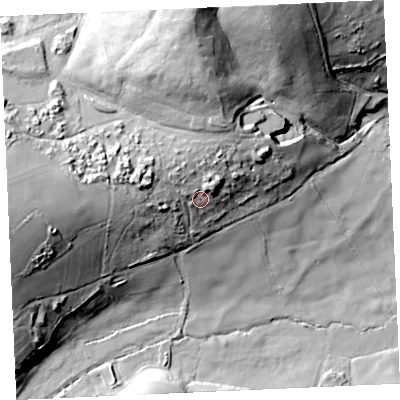 Shaded relief map of the ground around TR166BB, computed from Environment Agency LiDAR. The ground here sits at about 71 m above sea level and falls 58 m across the surrounding 800 m. Surface water reaching this point runs off ground lying to the north-west, 10.5 m higher.