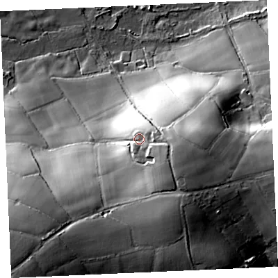 Shaded relief map of the ground around TR166BH, computed from Environment Agency LiDAR. The ground here sits at about 74 m above sea level and falls 56 m across the surrounding 800 m. Surface water reaching this point runs off ground lying to the east-south-east, 11.1 m higher.