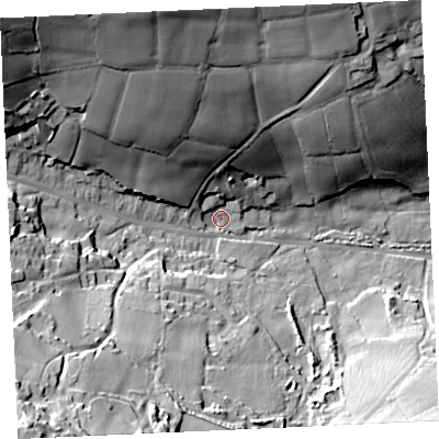 Shaded relief map of the ground around TR166BY, computed from Environment Agency LiDAR. The ground here sits at about 83 m above sea level and falls 59 m across the surrounding 800 m. Surface water reaching this point runs off ground lying to the north-west, 47.2 m higher.