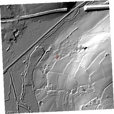 Shaded relief map of the ground around TR170HH, computed from Environment Agency LiDAR. The ground here sits at about 9 m above sea level and falls 56 m across the surrounding 800 m. Surface water reaching this point runs off ground lying to the east-south-east, 51.6 m higher.