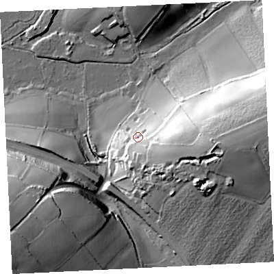 Shaded relief map of the ground around TR170HJ, computed from Environment Agency LiDAR. The ground here sits at about 20 m above sea level and falls 44 m across the surrounding 800 m. Surface water reaching this point runs off ground lying to the east, 28.9 m higher.