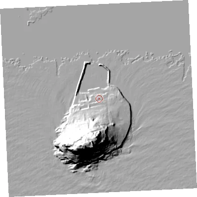 Shaded relief map of the ground around TR170HT, computed from Environment Agency LiDAR. The ground here sits at about 6 m above sea level and falls 64 m across the surrounding 800 m. Surface water reaching this point runs off ground lying to the south, 31.0 m higher.