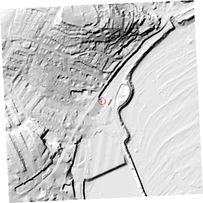 Shaded relief map of the ground around TR182LT, computed from Environment Agency LiDAR. The ground here sits at about 5 m above sea level and falls 63 m across the surrounding 800 m. Surface water reaching this point runs off ground lying to the north-north-west, 58.8 m higher.