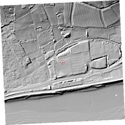 Shaded relief map of the ground around TR183AP, computed from Environment Agency LiDAR. The ground here sits at about 5 m above sea level and falls 26 m across the surrounding 800 m. Surface water reaching this point runs off ground lying to the north-north-west, 0.5 m higher.
