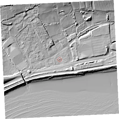 Shaded relief map of the ground around TR183DW, computed from Environment Agency LiDAR. The ground here sits at about 4 m above sea level and falls 20 m across the surrounding 800 m. Surface water reaching this point runs off ground lying to the west-south-west, 0.5 m higher.