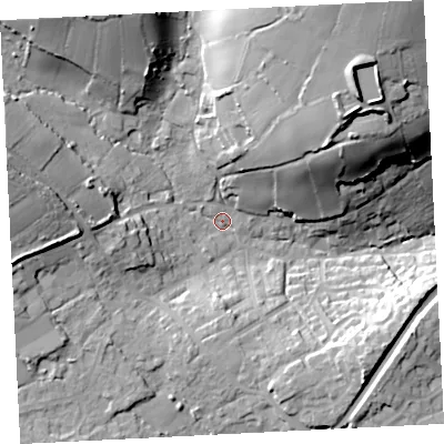 Shaded relief map of the ground around TR183JL, computed from Environment Agency LiDAR. The ground here sits at about 50 m above sea level and falls 49 m across the surrounding 800 m. Surface water reaching this point runs off ground lying to the north-east, 41.9 m higher.