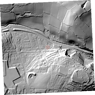 Shaded relief map of the ground around TR183PG, computed from Environment Agency LiDAR. The ground here sits at about 29 m above sea level and falls 52 m across the surrounding 800 m. Surface water reaching this point runs off ground lying to the south-east, 31.1 m higher.