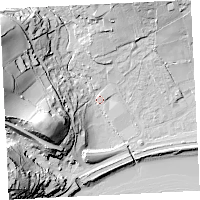 Shaded relief map of the ground around TR183RA, computed from Environment Agency LiDAR. The ground here sits at about 6 m above sea level and falls 54 m across the surrounding 800 m. Surface water reaching this point runs off ground lying to the west-north-west, 44.8 m higher.