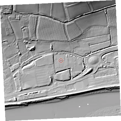 Shaded relief map of the ground around TR183RG, computed from Environment Agency LiDAR. The ground here sits at about 5 m above sea level and falls 36 m across the surrounding 800 m. The ground contributing surface water to this point lies to the west.