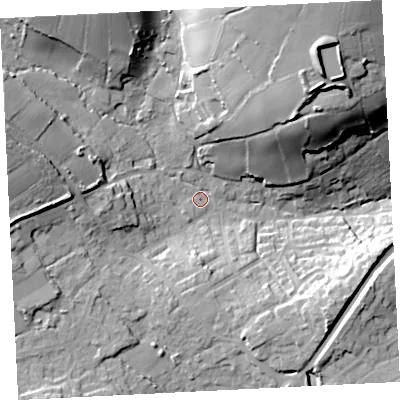 Shaded relief map of the ground around TR183RL, computed from Environment Agency LiDAR. The ground here sits at about 50 m above sea level and falls 48 m across the surrounding 800 m. Surface water reaching this point runs off ground lying to the north-east, 40.5 m higher.